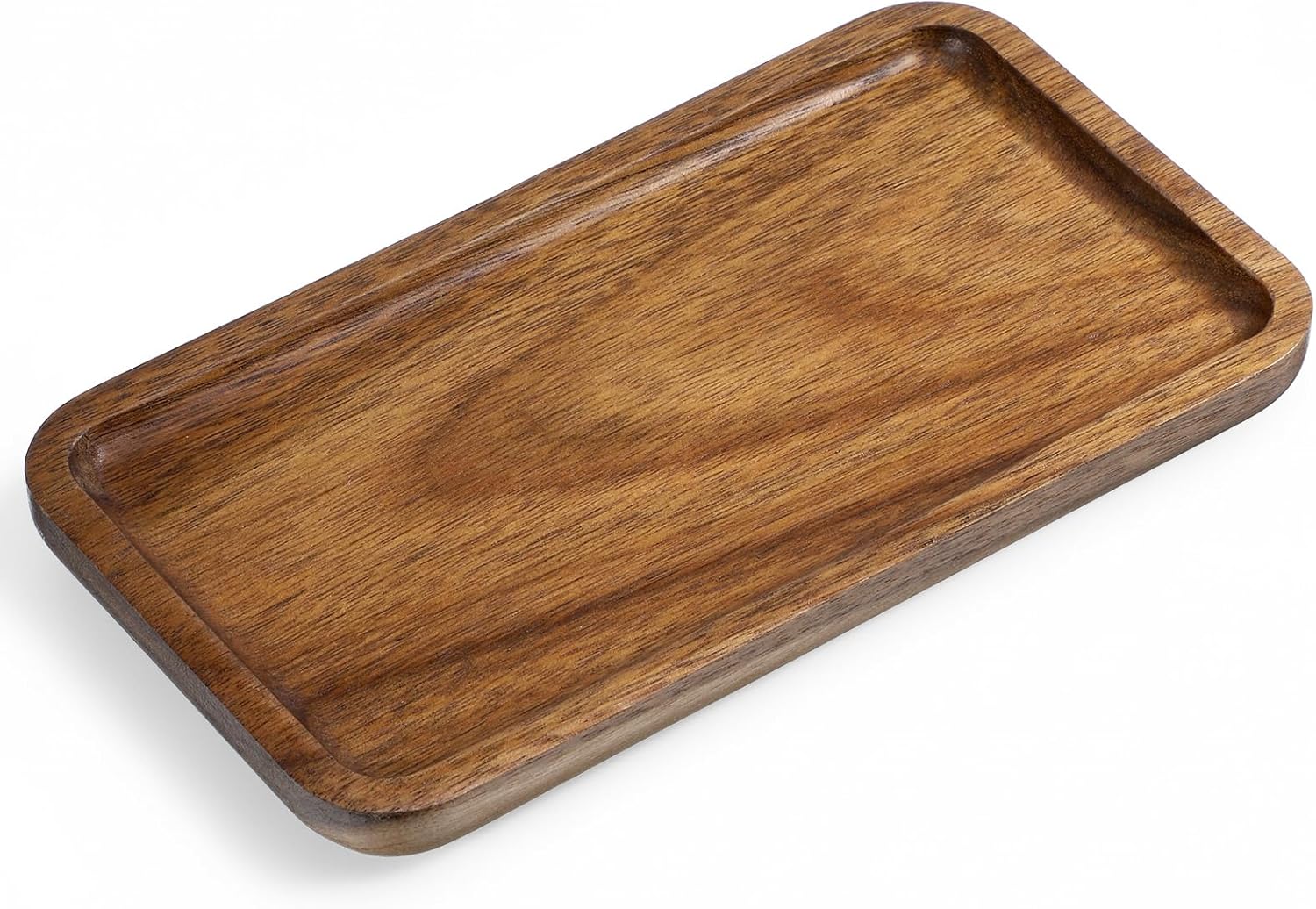 Bathroom Vanity Tray, Acacia Wood Soap Dispenser Tray, Toilet Tank Tray, Kitchen Tray, Comestic Holder Bathtub Organizer, Home Decor Ideal for Jewelry, Cosmetics, and Small Items (7.5 x 4 x 0.6 inch)