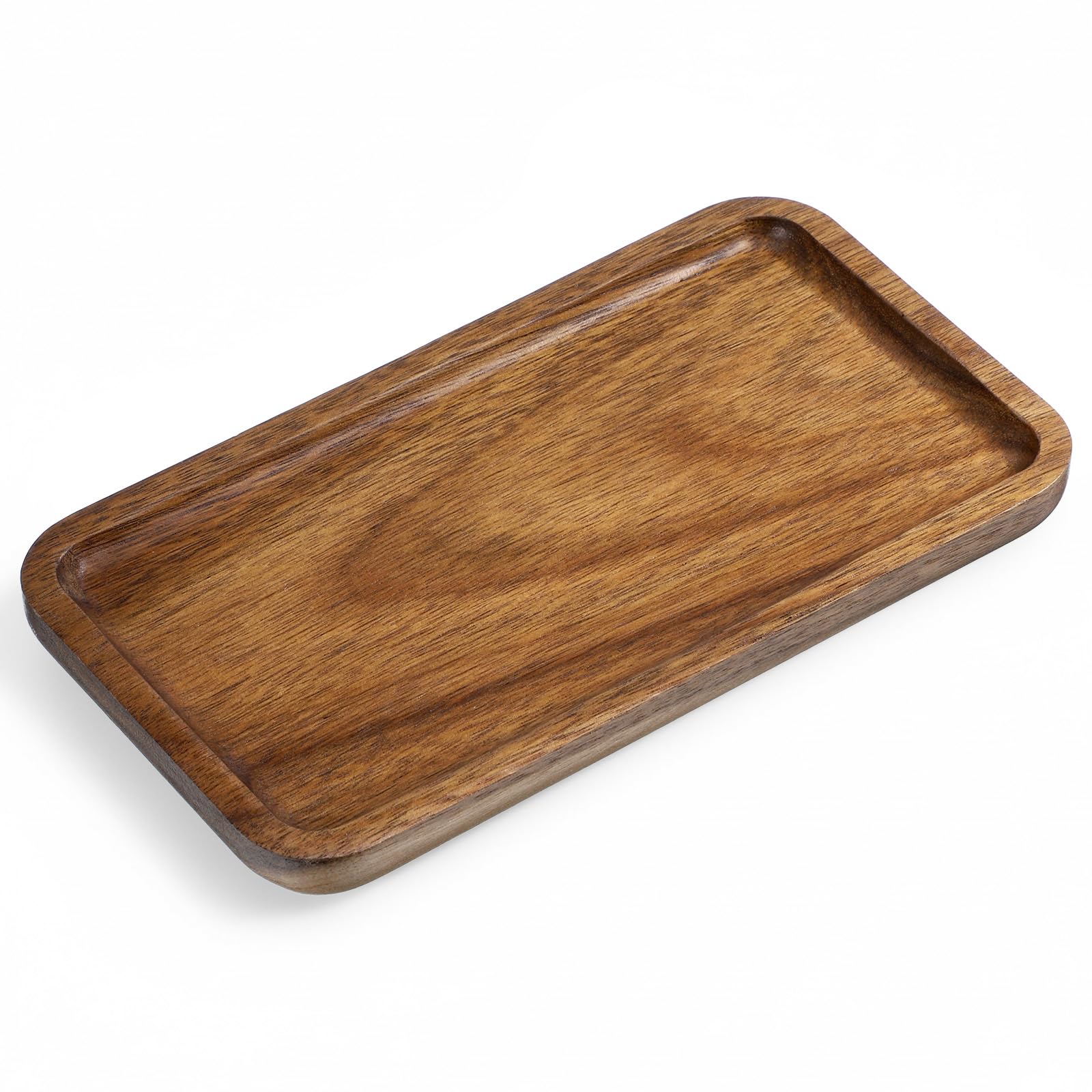 Bathroom Vanity Tray, Acacia Wood Soap Dispenser Tray, Toilet Tank Tray, Kitchen Tray, Comestic Holder Bathtub Organizer, Home Decor Ideal for Jewelry, Cosmetics, and Small Items (7.5 x 4 x 0.6 inch)