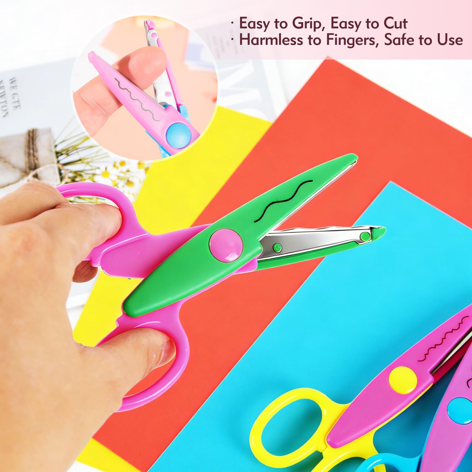 6pcs craft scissors, craft scissors decorative edge for Scrapebook＆School, fancy scissors with Stamp Edge, Fine Zigzag, Castle, Wide Zigzag, Scallop, Ripple - 5