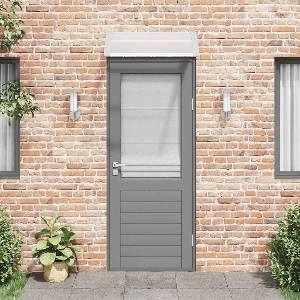 Wytrzymały daszek z aluminium i poliwęglanu jako elegancki daszek drzwiowy z poliwęglanu w kolorze szarym i przezroczystym 80 x 75 cm z akcesoriami montażowymi jako zadaszenie drzwi odporne na warunki