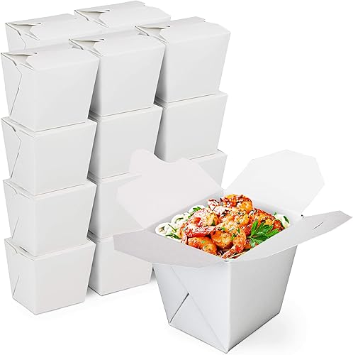 Fit Meal Prep Cajas chinas para llevar – Contenedores de alimentos de cartón blanco liso de 2.75 x 2.5 pulgadas, resistentes a fugas y grasa, cajas