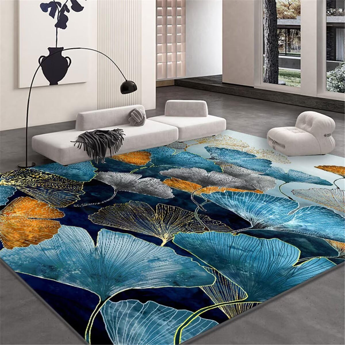 Tapis bleu à motif floral 140x200 cm pour décoration de chambre d'enfant et salon