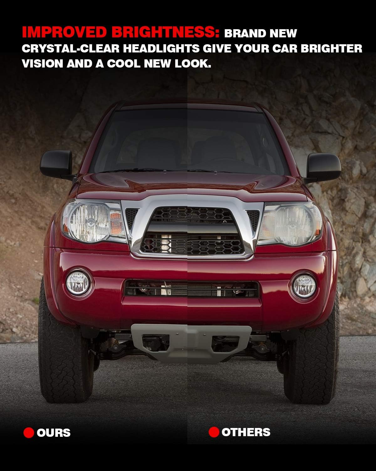 Torchbeam Headlight Assembly Replacement for 2005 2006 2007 2008 2009 2010 2011 Tacoma Headlights Chrome Housing Amber Reflector Clear Lens Passenger and Driver Side