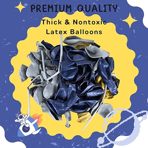 Miniatura 3 de Kit de arco de guirnalda de globos de astronauta del espacio exterior Azul marino perla, negro ónix, gris, dorado Globos de látex con globo de luna