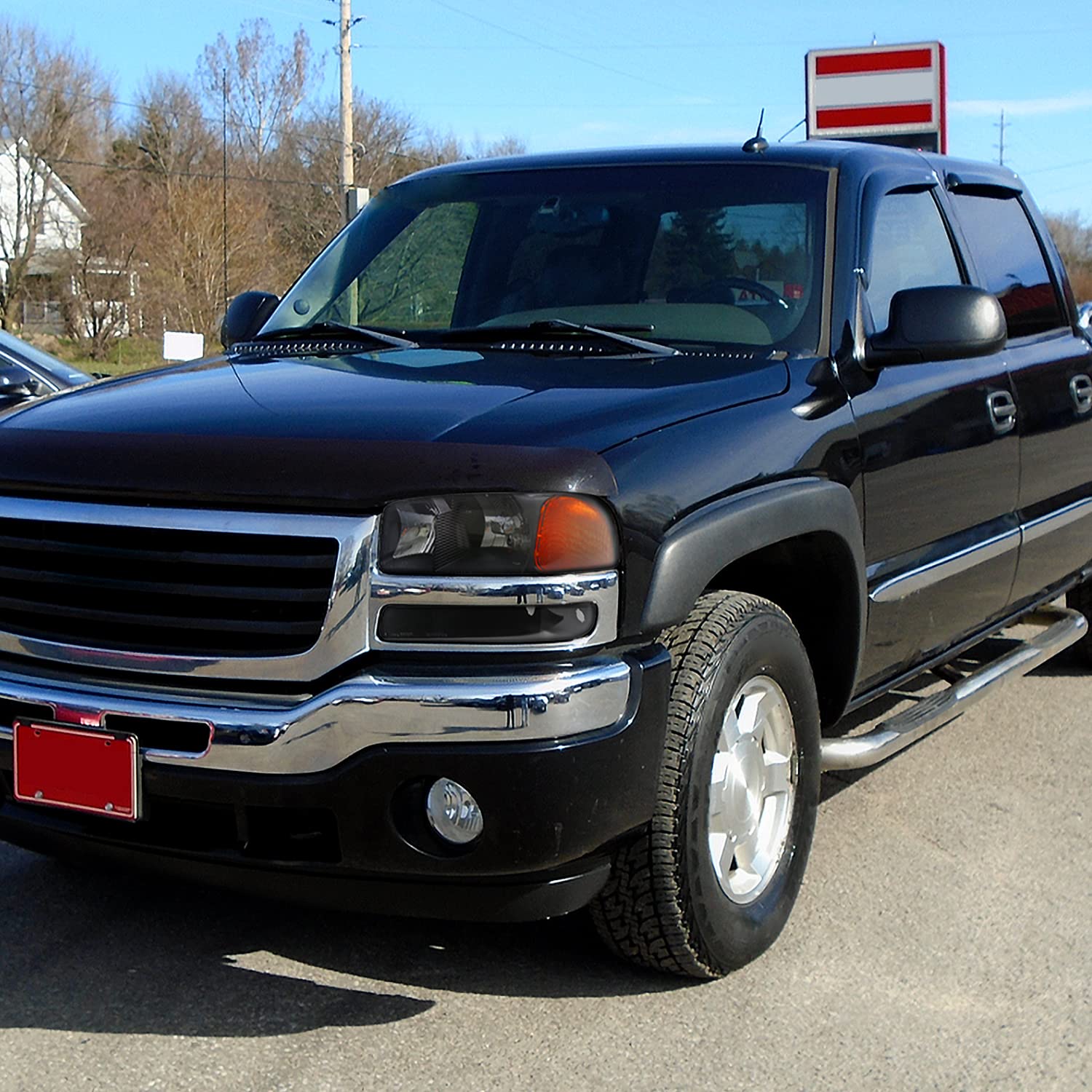 Spec-D Tuning Black Headlights + Bumper Lights Compatible with 1999-2006 GMC Sierra 1500/2500/3500, Left + Right Pair Headlamps Assembly