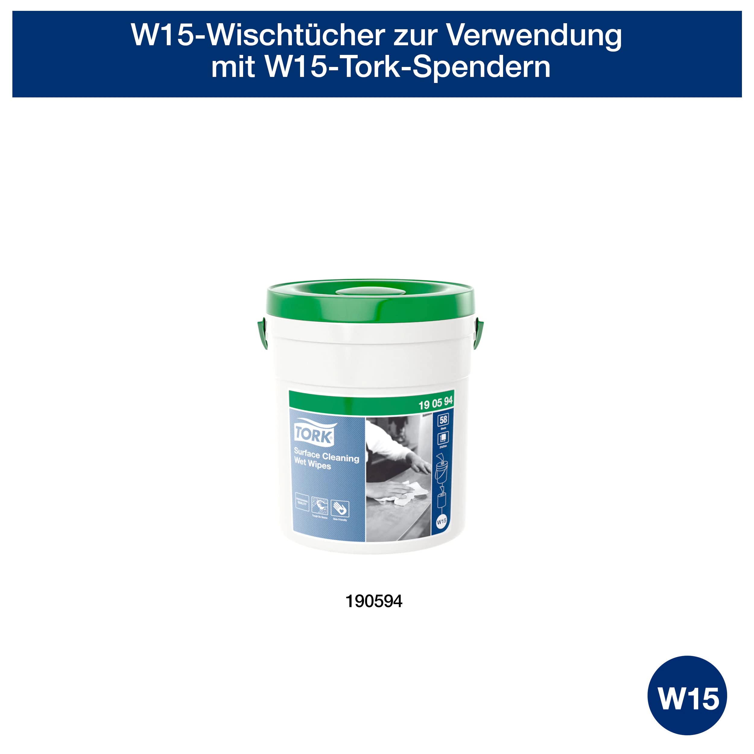 Tork Feuchte Oberflächenreinigungstücher im Spendereimer Weiß W15 – Bild 2