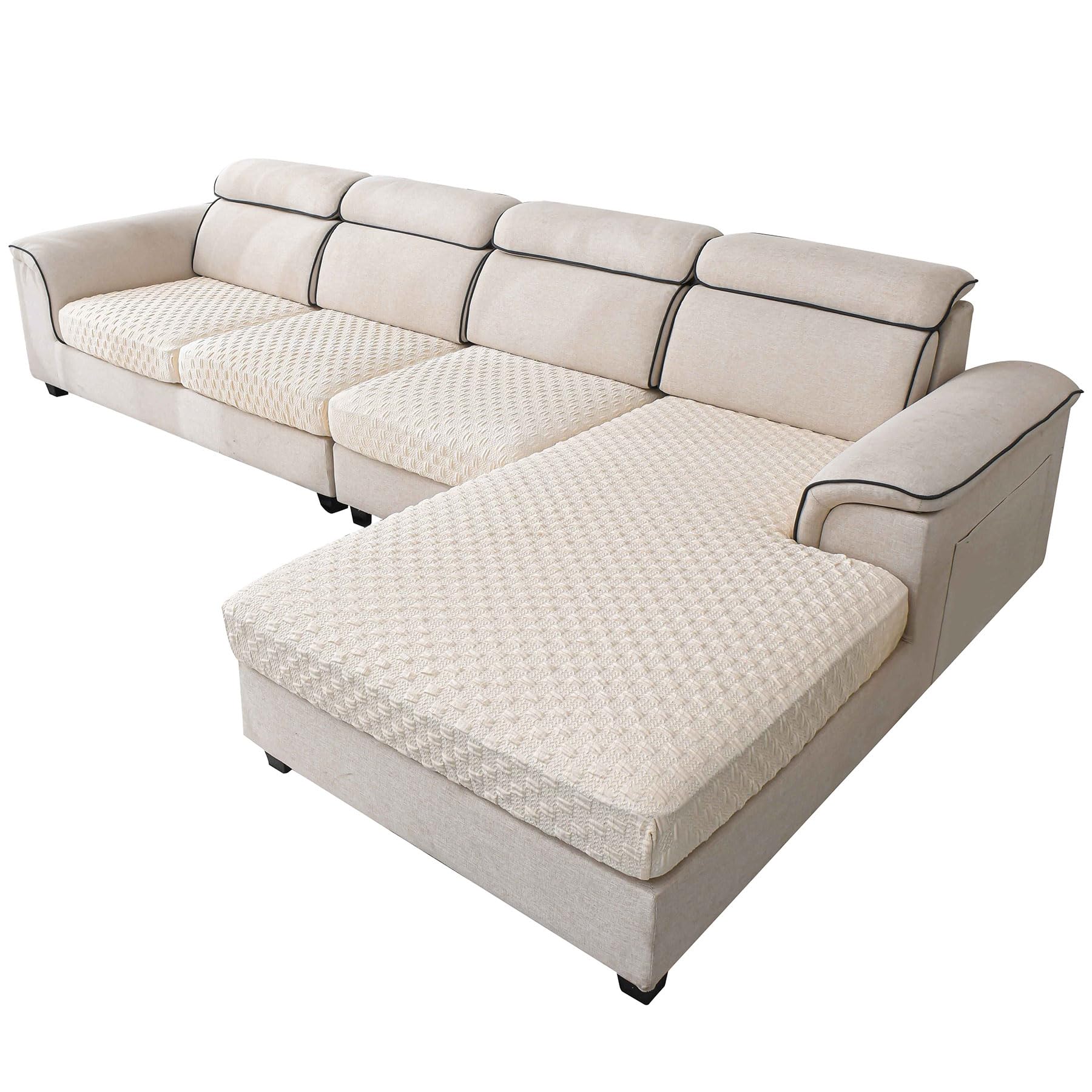LUFEIJIASHI Sectional Couch Covers L Shape Couch Cushion Covers for Sectional Sofa,Stretch Sectional Sofa Covers Furniture Protector for Pets Dogs 4 Piece (Beige, 3 Seater + 1 Chaise)