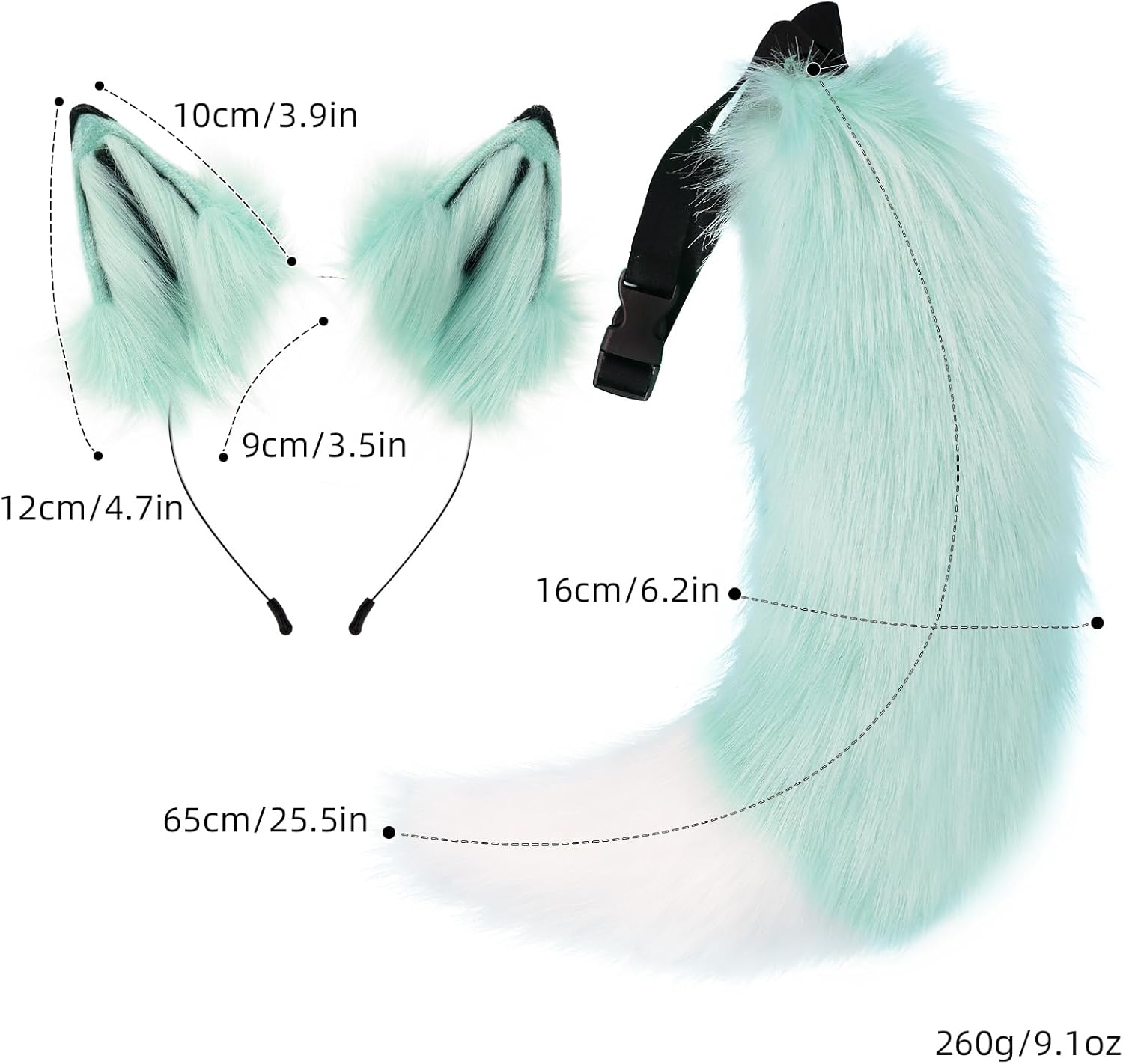 Faux Fur Fox Ears and Tail Set,Furry Ears Headband with Tail Fox Ears,Halloween Cosplay Party Fox Costumes - Image 5