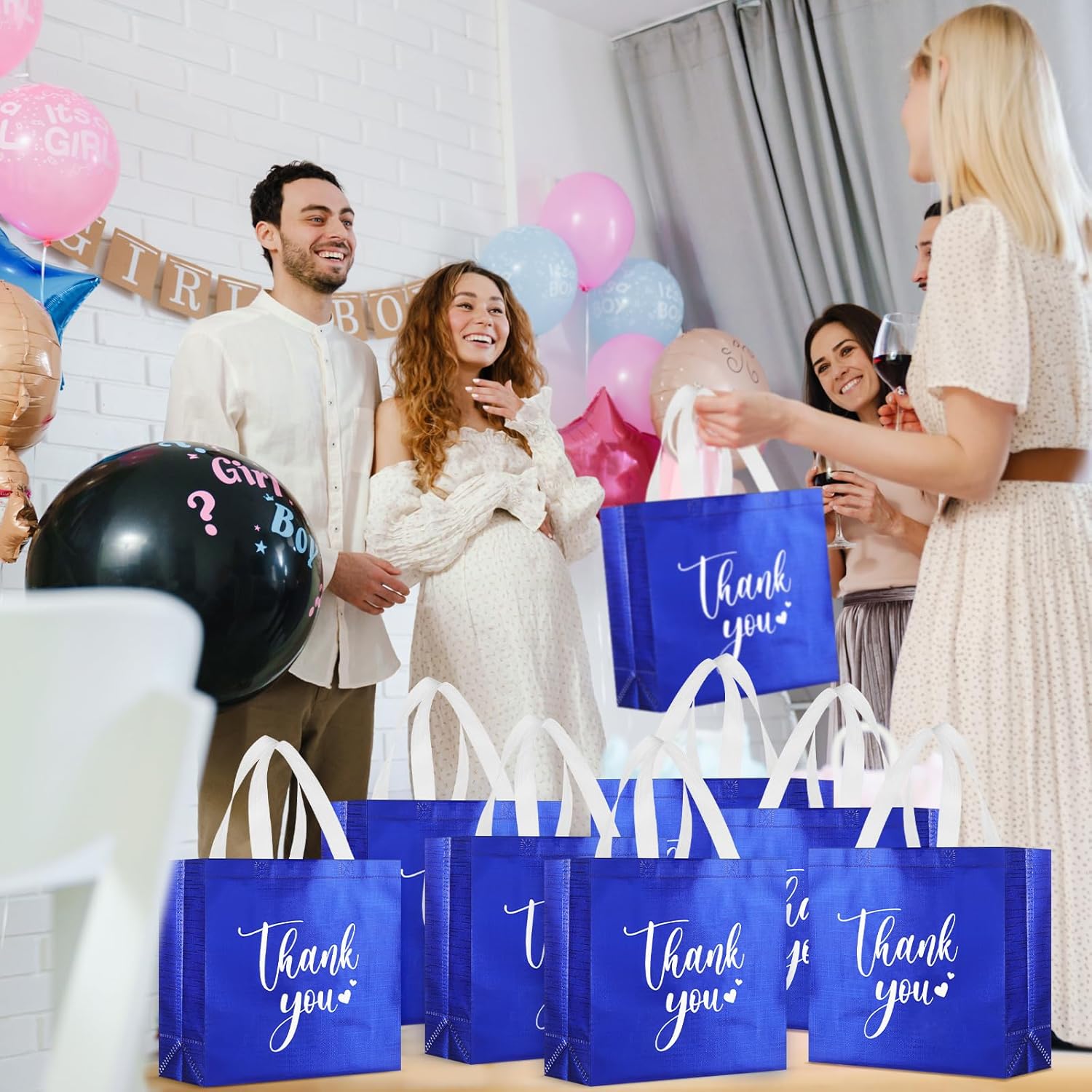 50 Pcs Thank You Gift Bags with Handles Bulk Thank You Reusable Non Woven Bags Bridesmaid Souvenir Handbags for Valentine's Day Wedding Easter Graduation(11 x 12 x 5 Inch,Royal Blue) - Image 6