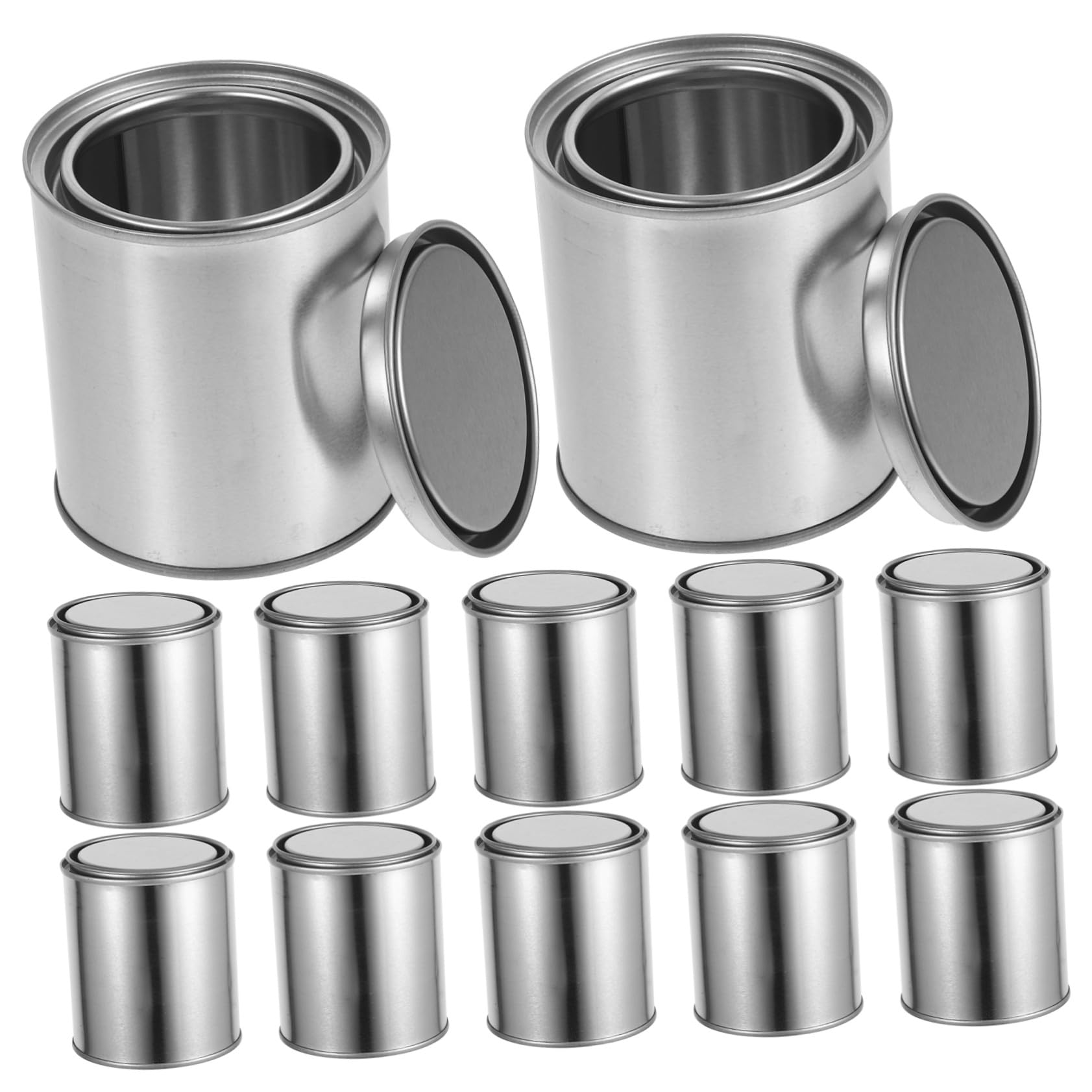12 Cubos de Pintura Vacíos de Hierro con Diseño Grueso y Buen Sellado, Capacidad 0.4l, Color Plata, Ideales para Laboratorio y Almacenamiento