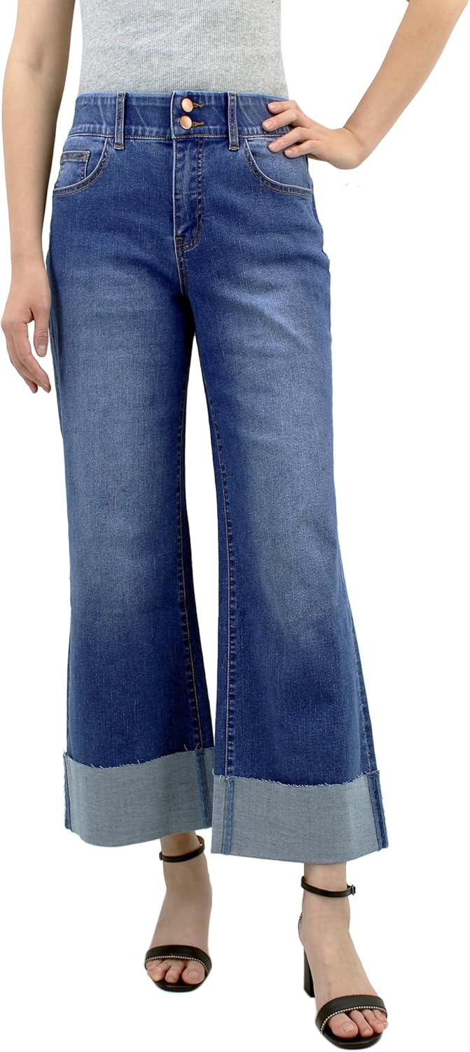 Indigo Poppy 5 Pockets Wide Cuff Wide Leg Jean