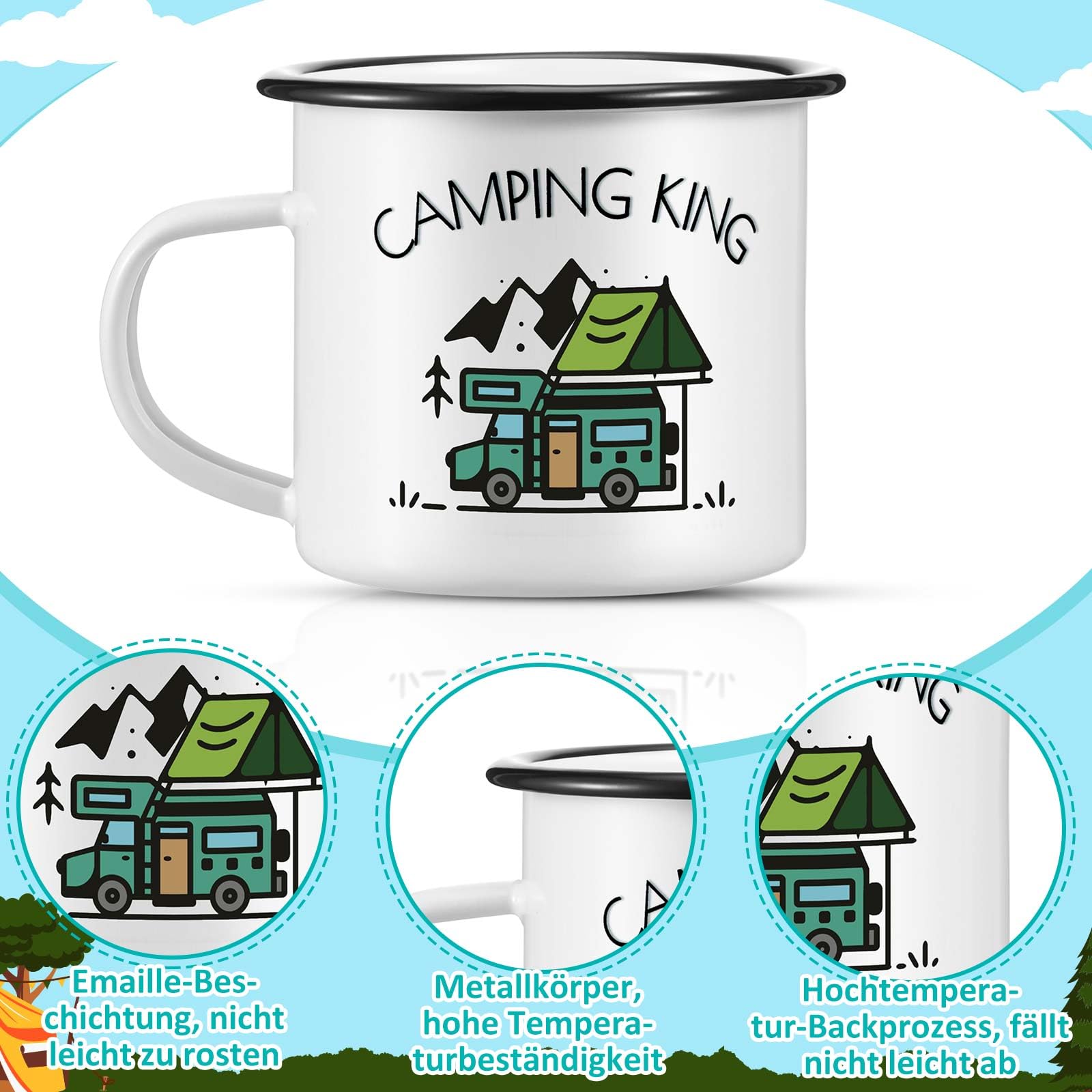 2 Pezzi Regalo da Campeggio per Uomo 1 Tazza Smaltata Camping King 1 Paio di Calzini da Campeggio Gadget Accessori da Tenda per Escursioni in Roulotte
