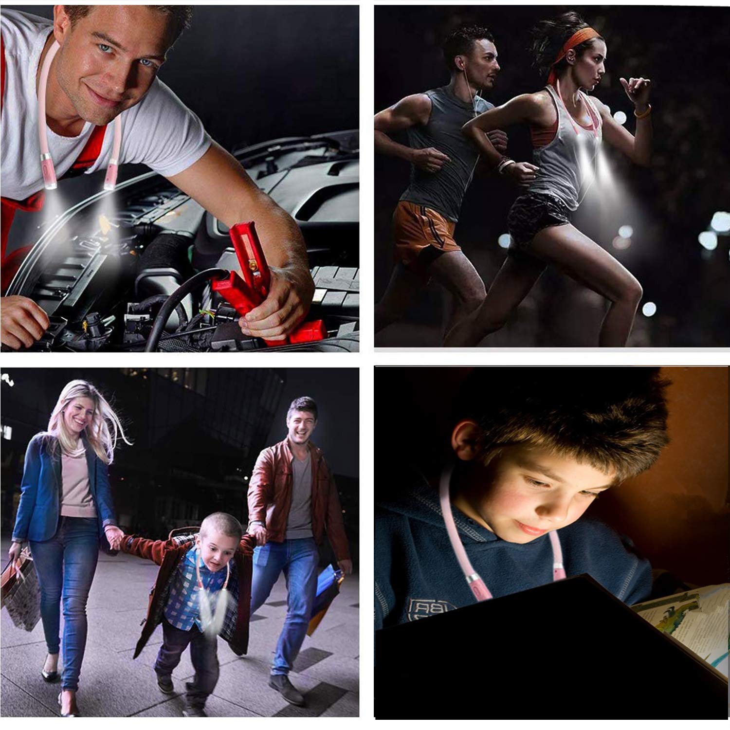 Luz LED flexible ajustable manos libres, lámpara de lectura, cuello recargable, 4 luces LED para libro, luz para lectura de cama o lectura en coche, lámpara de lectura USB