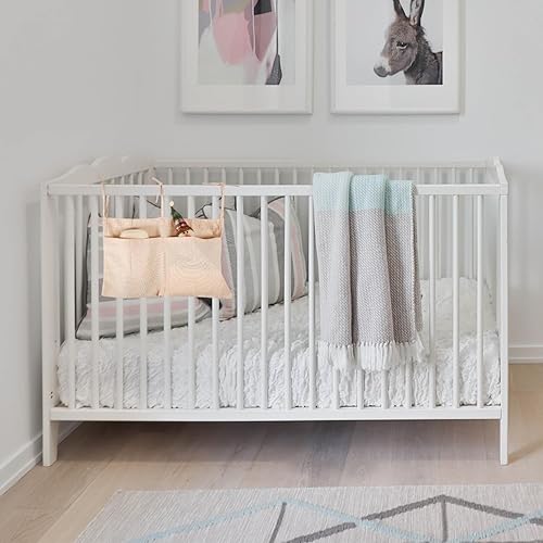 Miniatura 7 de Bolsa colgante para mesita de noche, organizador de pañales colgante de lino con 2 bolsillos anchos, soporte multifuncional para bolsa de