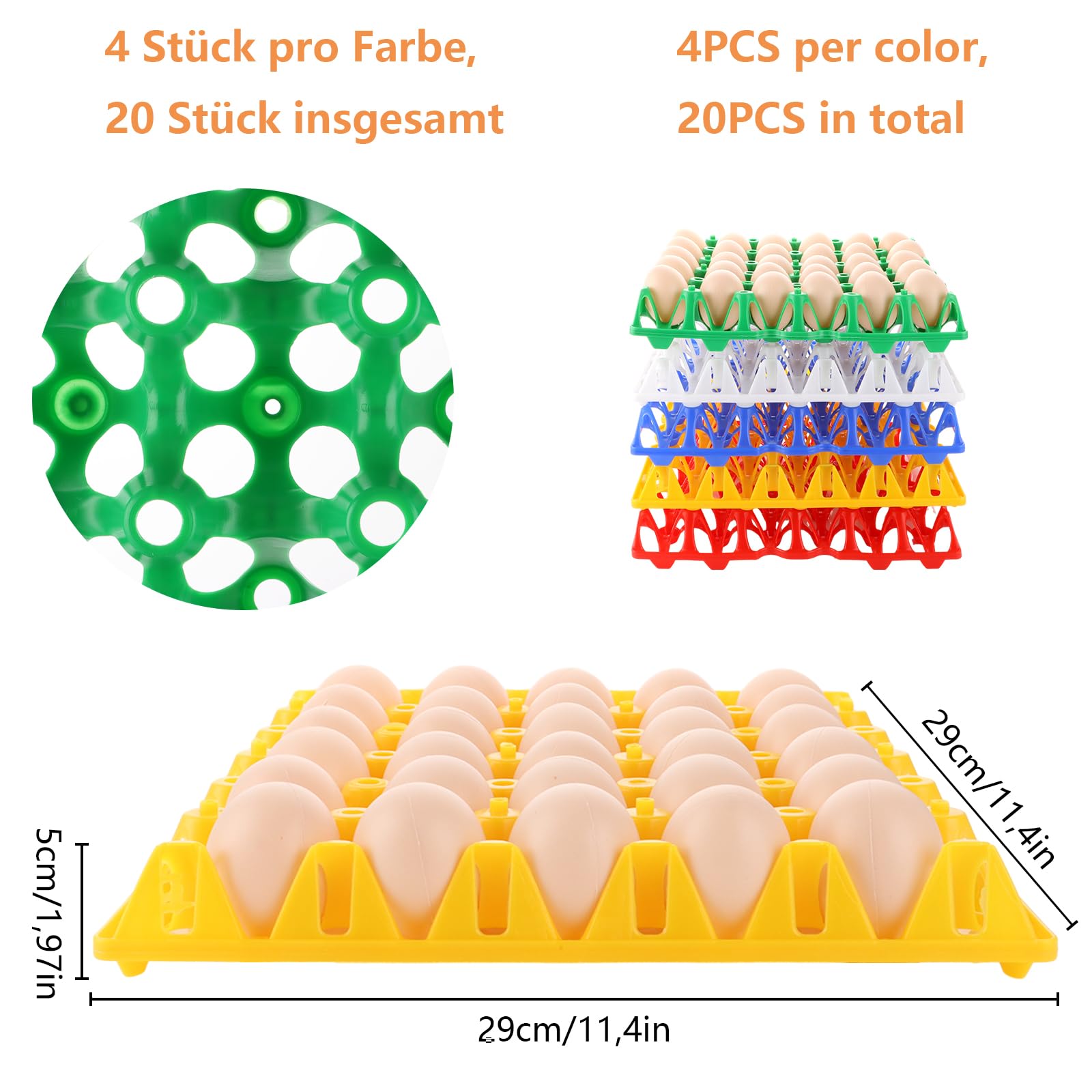 20 scatole per uova per 30 uova, in plastica, per la conservazione e il trasporto (5 colori)