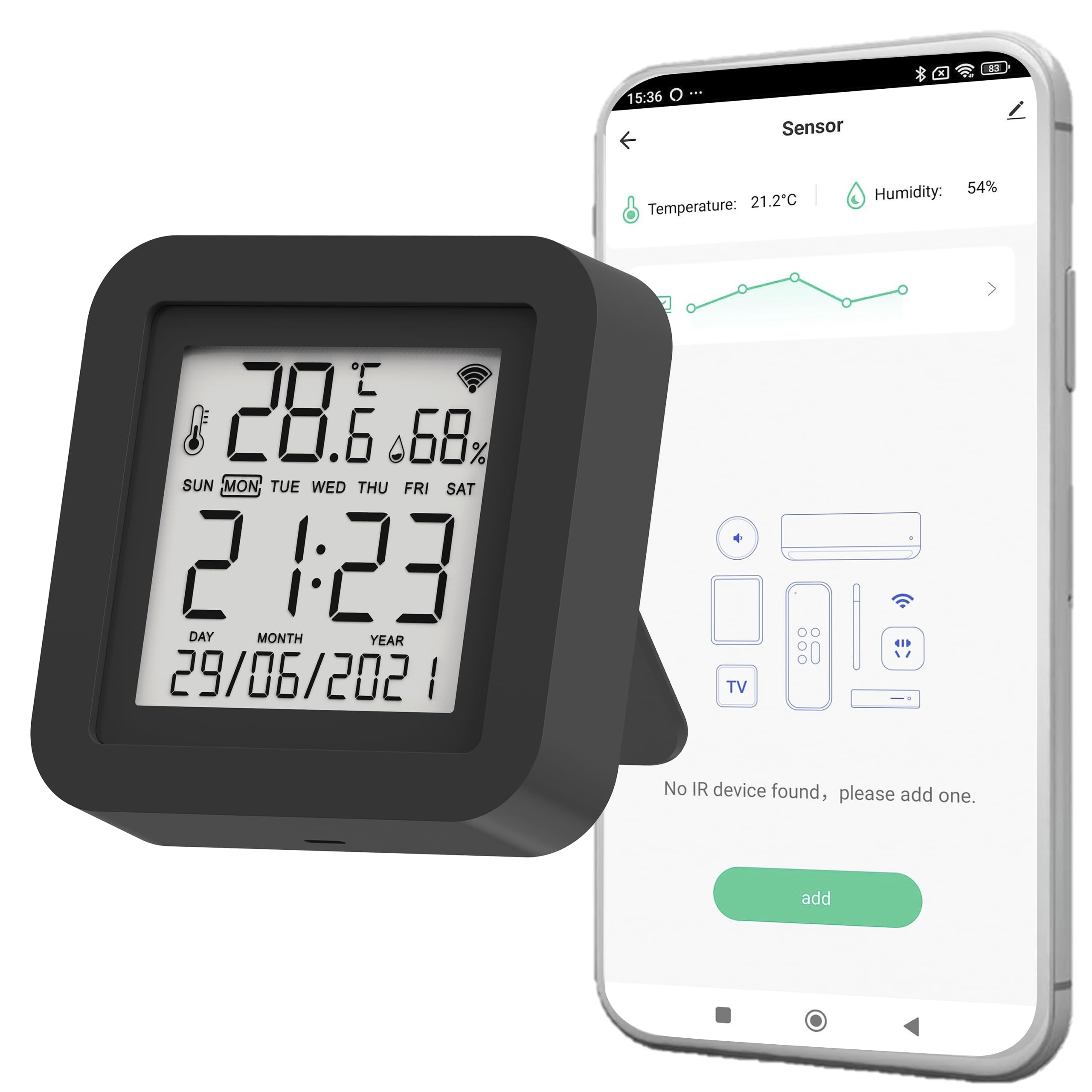 Mando a distancia universal WiFi IR Nivian con sensor de temperatura y humedad – Control inteligente mediante App Tuya, compatible con Alexa y Google Home, domótica Smart Home