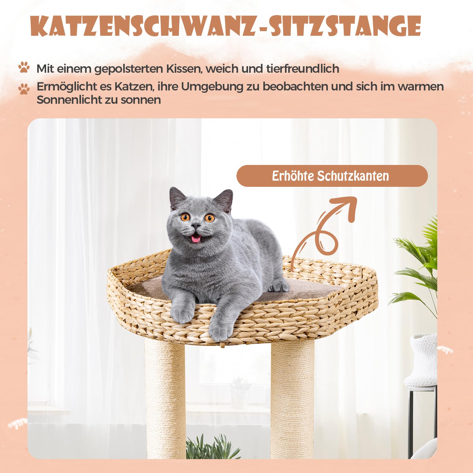 COSTWAY Drapak z legowiskiem dla kota, wysokość 131 cm, drzewko dla kota z platformami, piłką i drążkiem do siedzenia i poduszką, drzewko do wspinaczki z kolby i sizalu, drapak dla kota mały, kawowy +