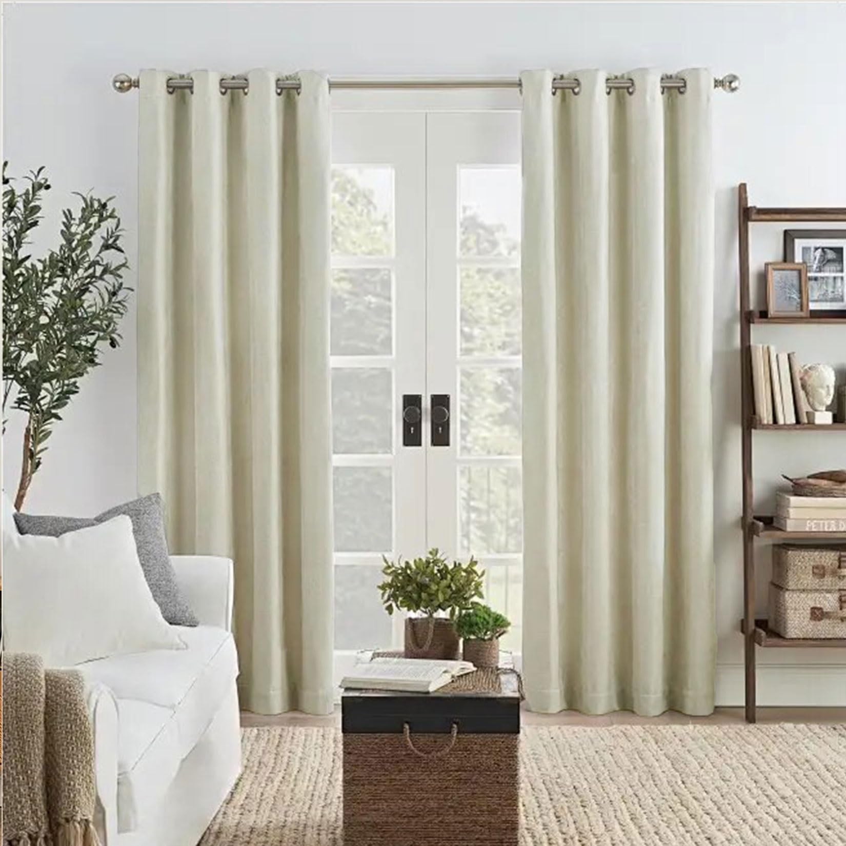 Liujyuan Beige Black Out Curtain 115 X 275 Cm Windproof, Rod Pocket, Room Darkening Eyelet Curtain, Window Thermal Insulated Energy For Balcony, Kithcen Window,