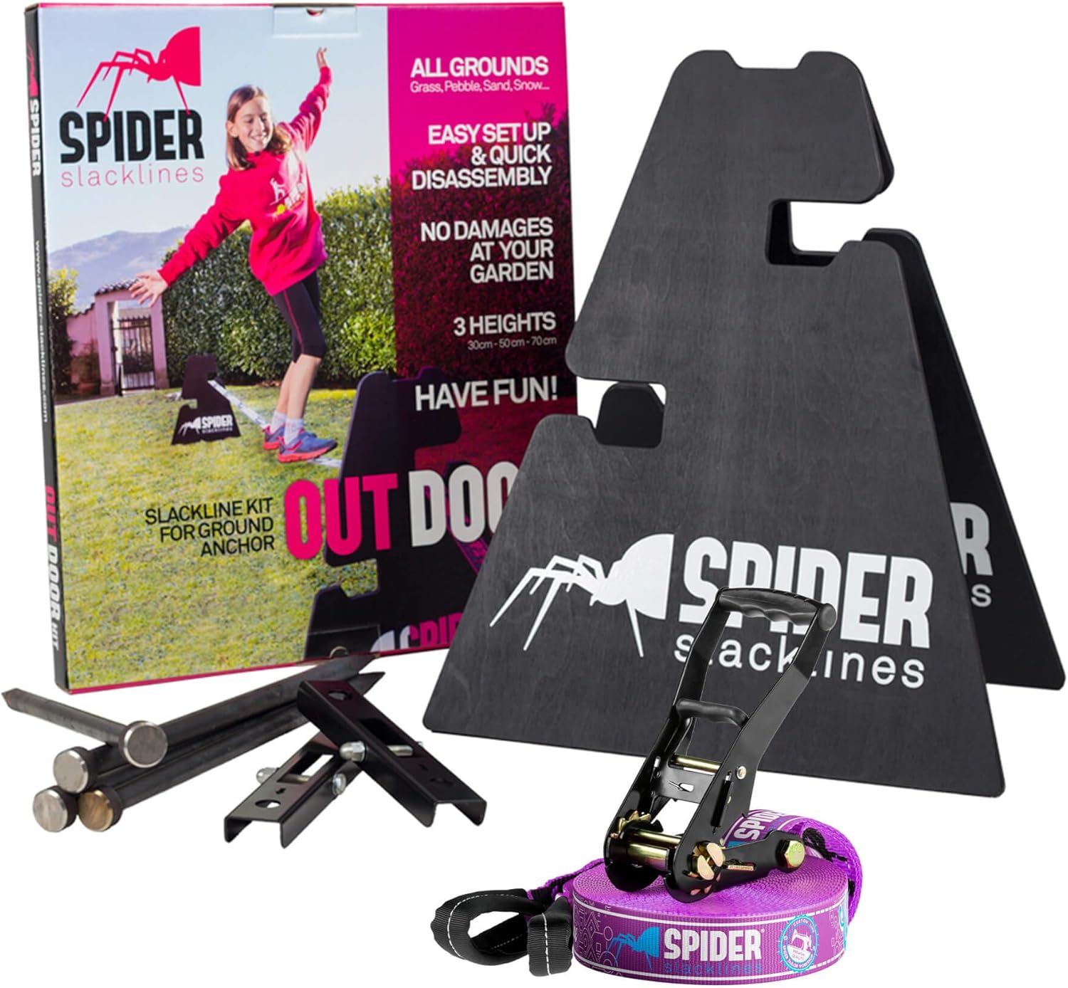 Outdoor Custom Kit for Beginners - for Open environments Without Trees - Includes: 1 Custom line, 2 A-Frames, 2 Plates, 4 Stakes, and a Manual - Complete Set 15m