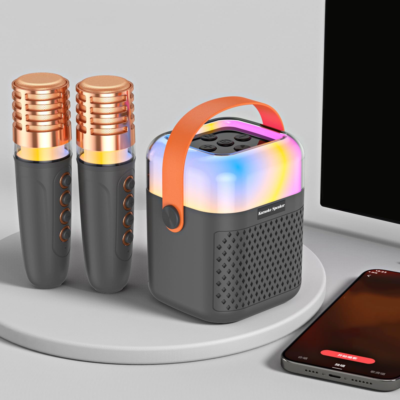 Máquina de Karaoke para Niños Altavoz Inalámbrico con 2 Micrófonos