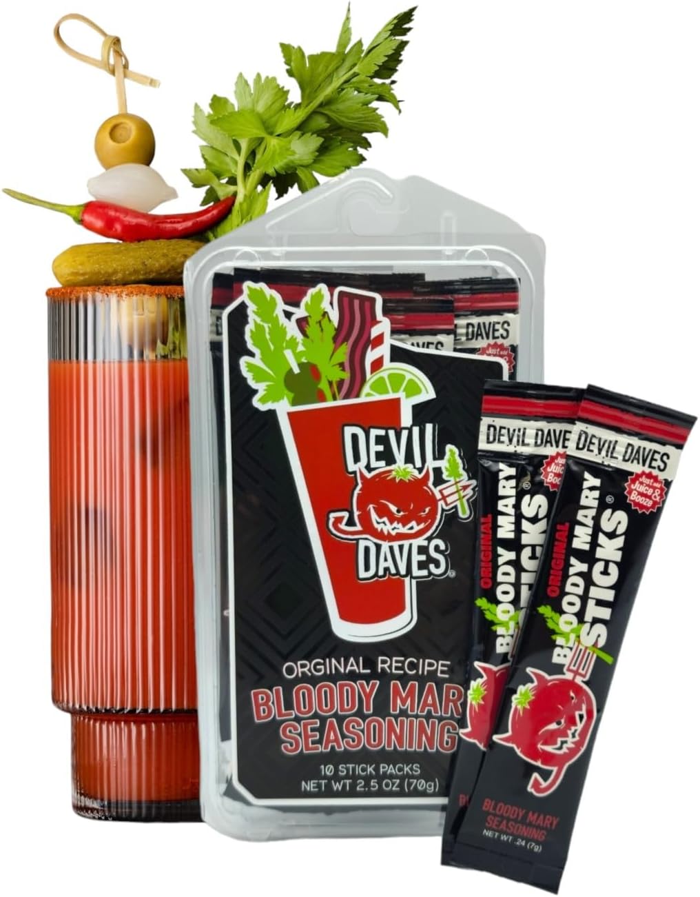 Devil Daves Bloody Mary Stick Packs, Original Medium (10 Pack) | Single Serve Bloody Mary Mix Packets, Dry Seasoning for Tomato Juice cocktails.