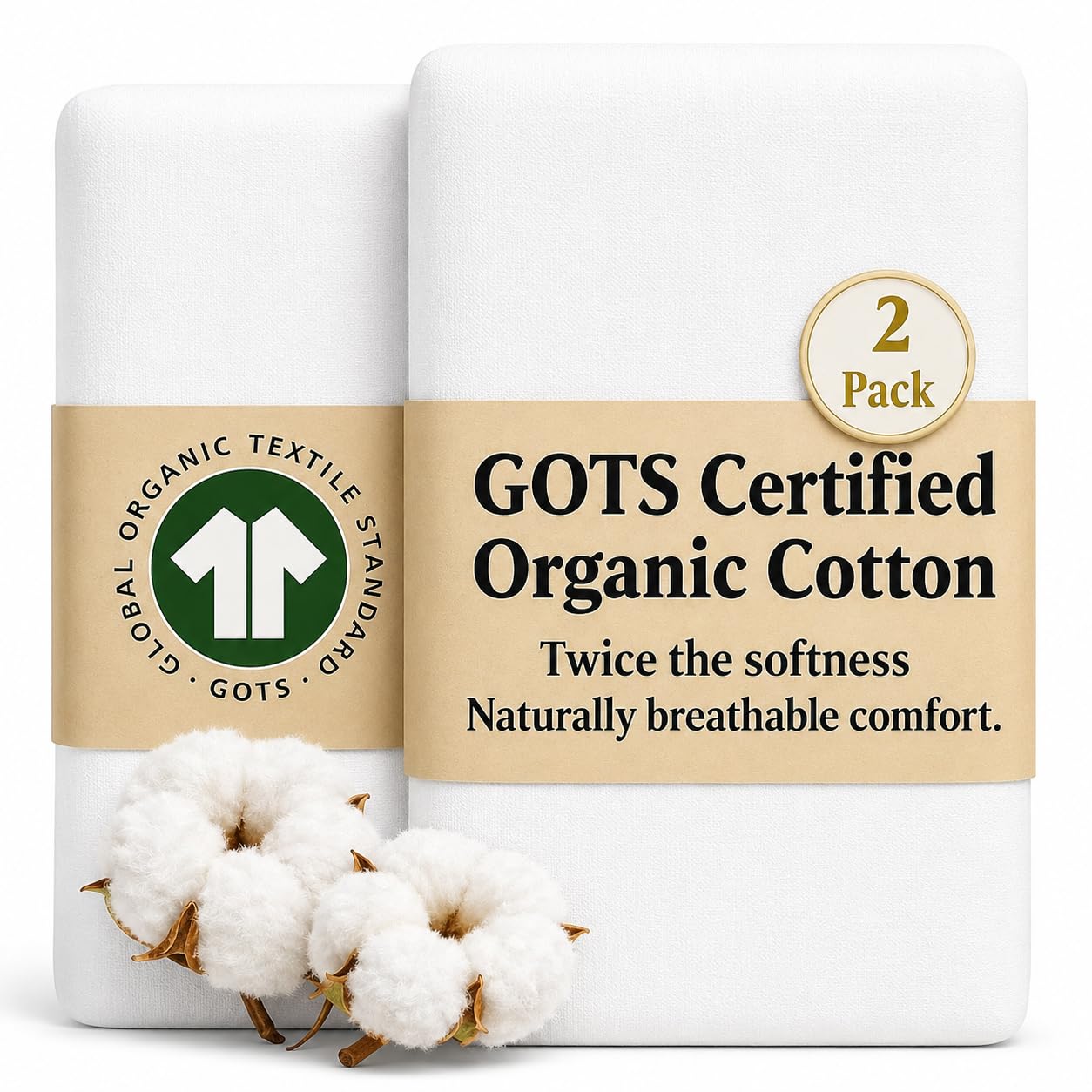 Bunnyjik White + White Organic Next To Me Crib Sheets – Gots Certified Thickest & Softest Gots Organic Cotton 200Gsm – Bedside Sleeper Sheet 51X85 / 50X90 Next2me Cozee Bedside Crib Fitted Mattress Sheets