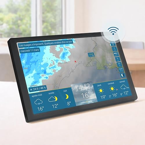 météo & radar home 4, station météo Wi-Fi avec radar météo : animation météo sur grand écran, design élégant, navigation simple, radar de pluie, alertes intempéries, prévisions 14 jours - 7