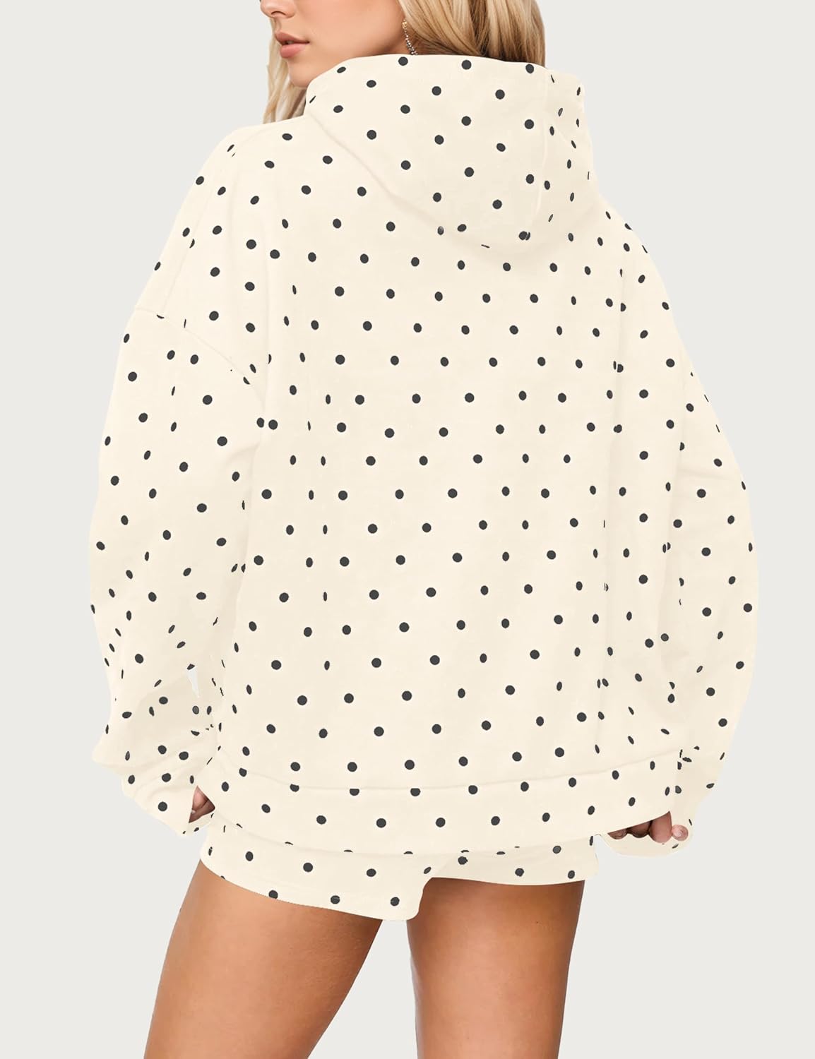 Women Polka Dot Fleece Hoodie Trendy Oversized Long Sleeve Aesthetic Graphic Print Hooded Sweatshirt Pullover Tops - Image 2