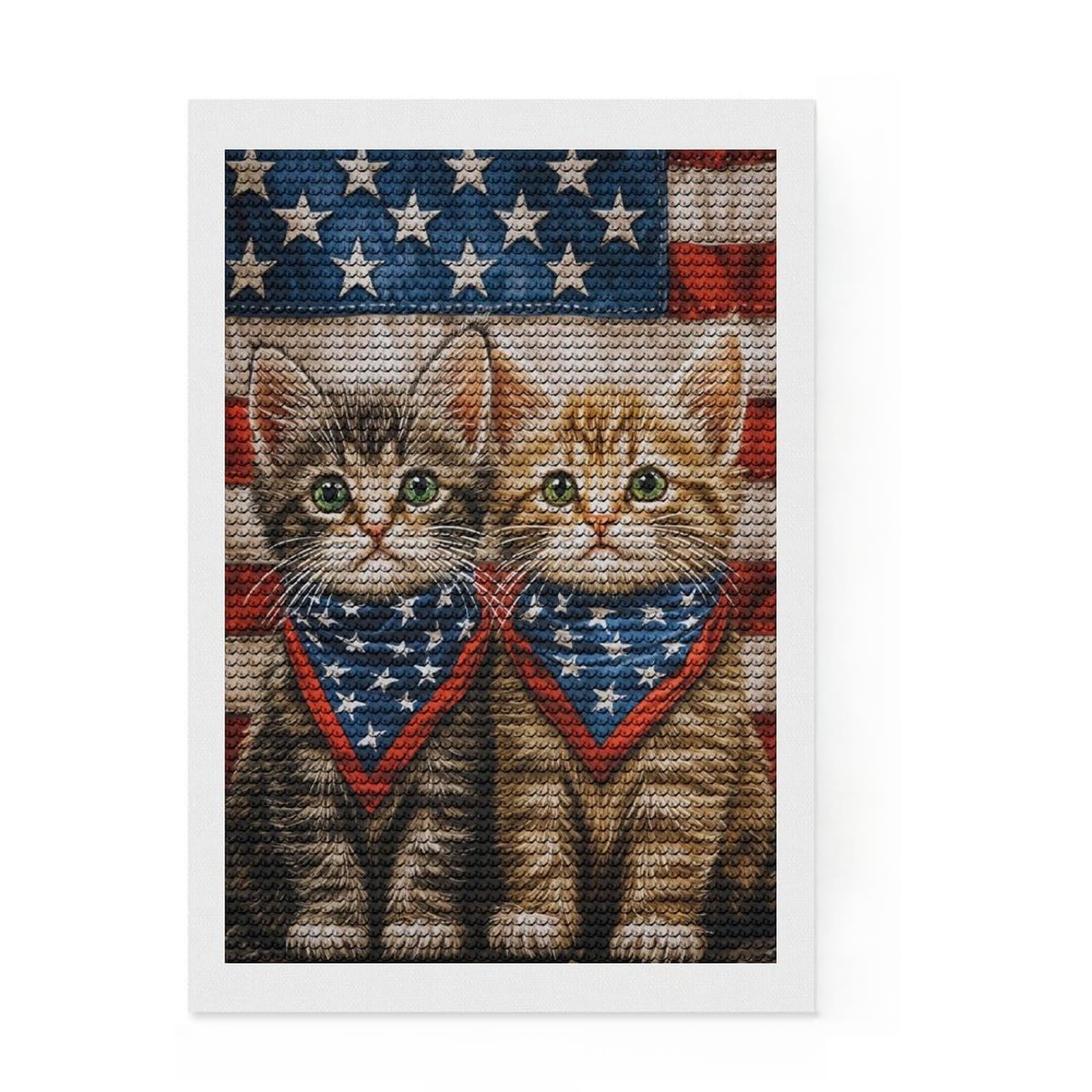 Junmoney Cat Animal Diamond Painting Kit 8"x12", Modern Decor, Living Room Decor, Round Gems, DIY Craft, Festive Home Decor