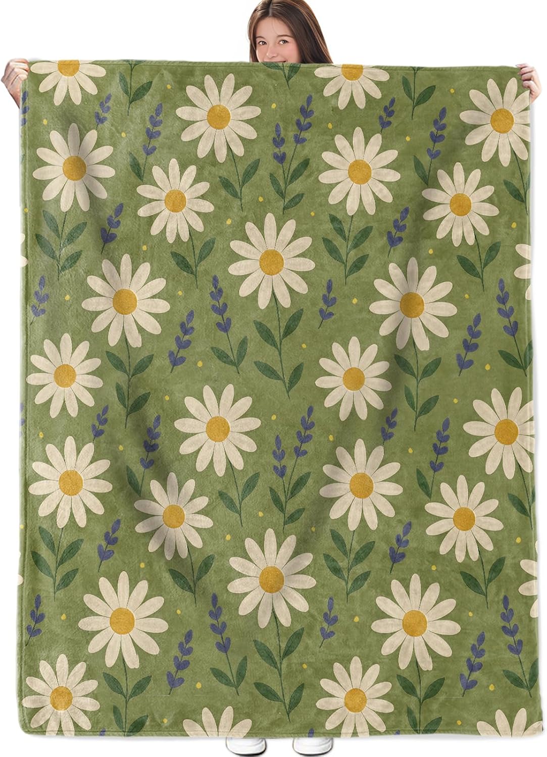 Daisy Floral Blanket, Flannel Throw Blanket Soft Cozy Lightweight Blankets for Adults Women Kids Home Decor for Sofa Couch Bed 60x50 Inch
