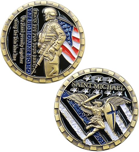 Joygulls Moneda de desafío oficial de policía estadounidense Moneda militar de oración de San Miguel