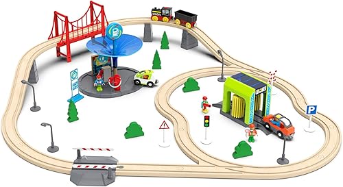 Miniatura 4 de Juego de tren de juguete y estación de lavado de autos para pistas de madera, juguetes de tren compatibles con Thomas, Brio, Chuggington