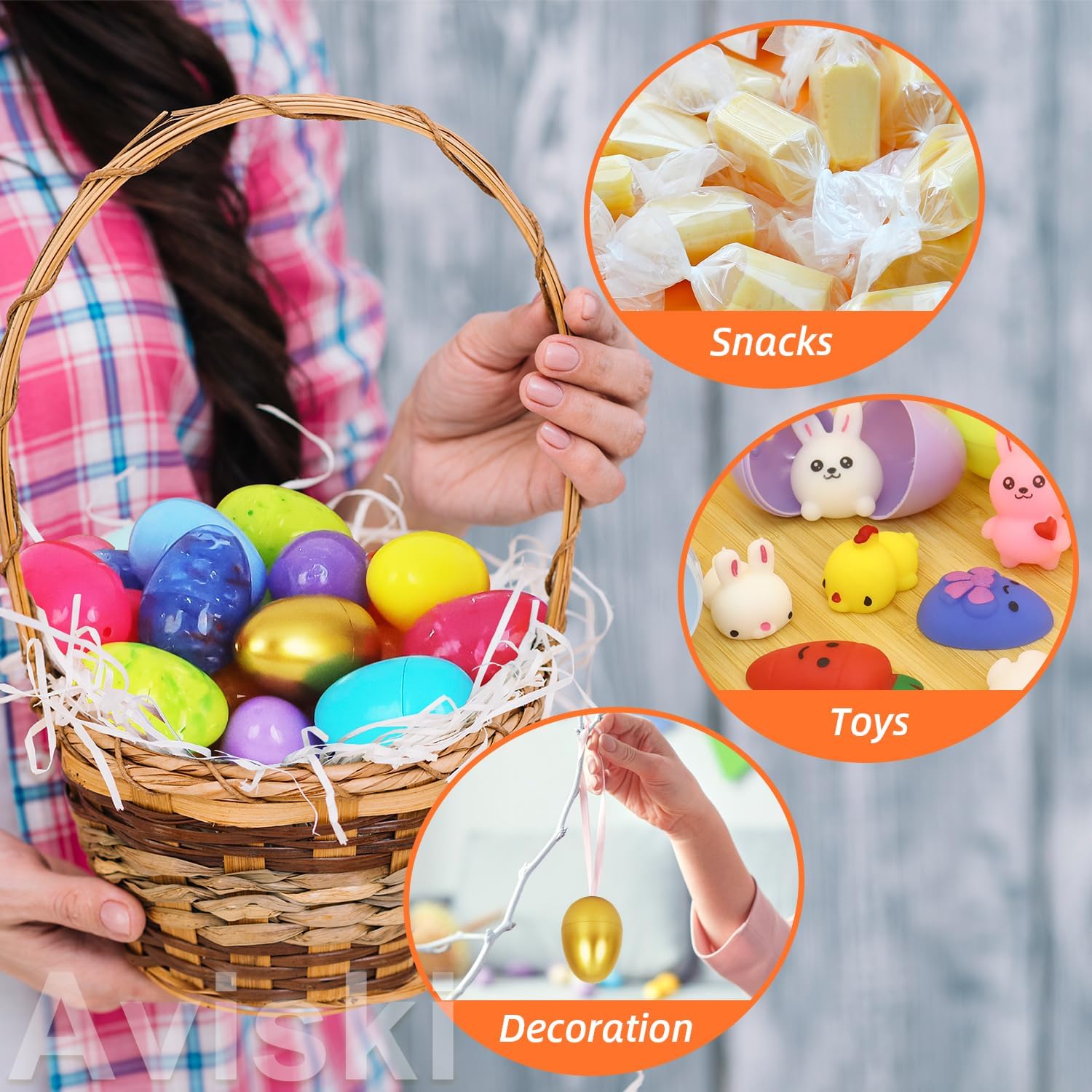 Aviski 62Pcs 2.4" Iridescent Marble Easter Eggs with Golden Eggs for Kids Basket Bag Stuffers Fillers, Easter Hunt Game, Toys Filling Treats and Easter Theme Party Favor