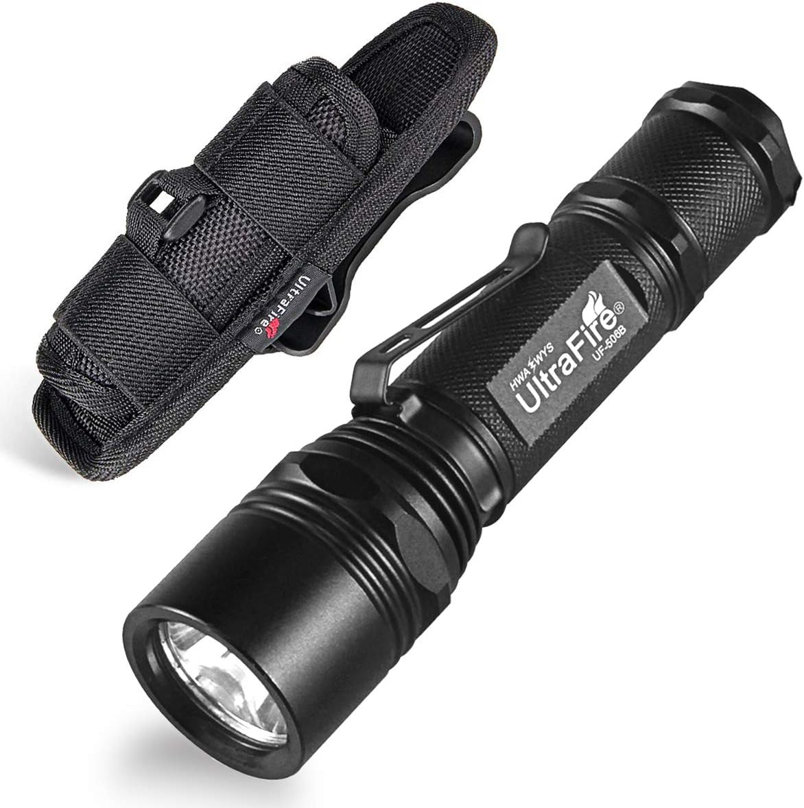 ULTRAFIRE LED Tactical Torch with Flashlight Holster, 1000 Lumens 5 Modes Small Torch with Duty Belt Torch Pouch, Bright Mini Torch WF-506Borch