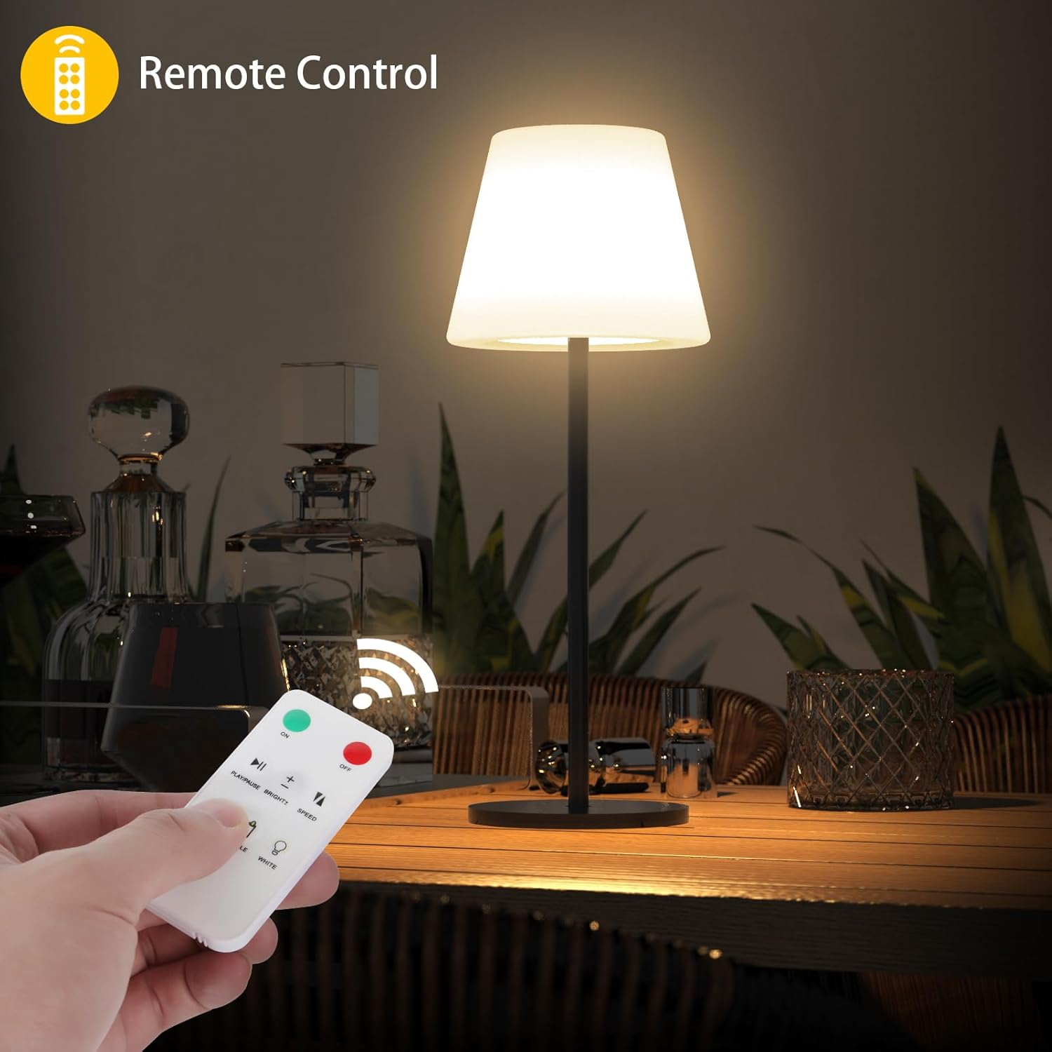 Solar Table Lamp Outdoor Solar Lamp Waterproof with Light Sensor,Outdoor Lamps for Patio,Dimmable Warm White and RGB LED Solar Lamp Cordless,Portable Night Light for Garden、Terrace、Camping.