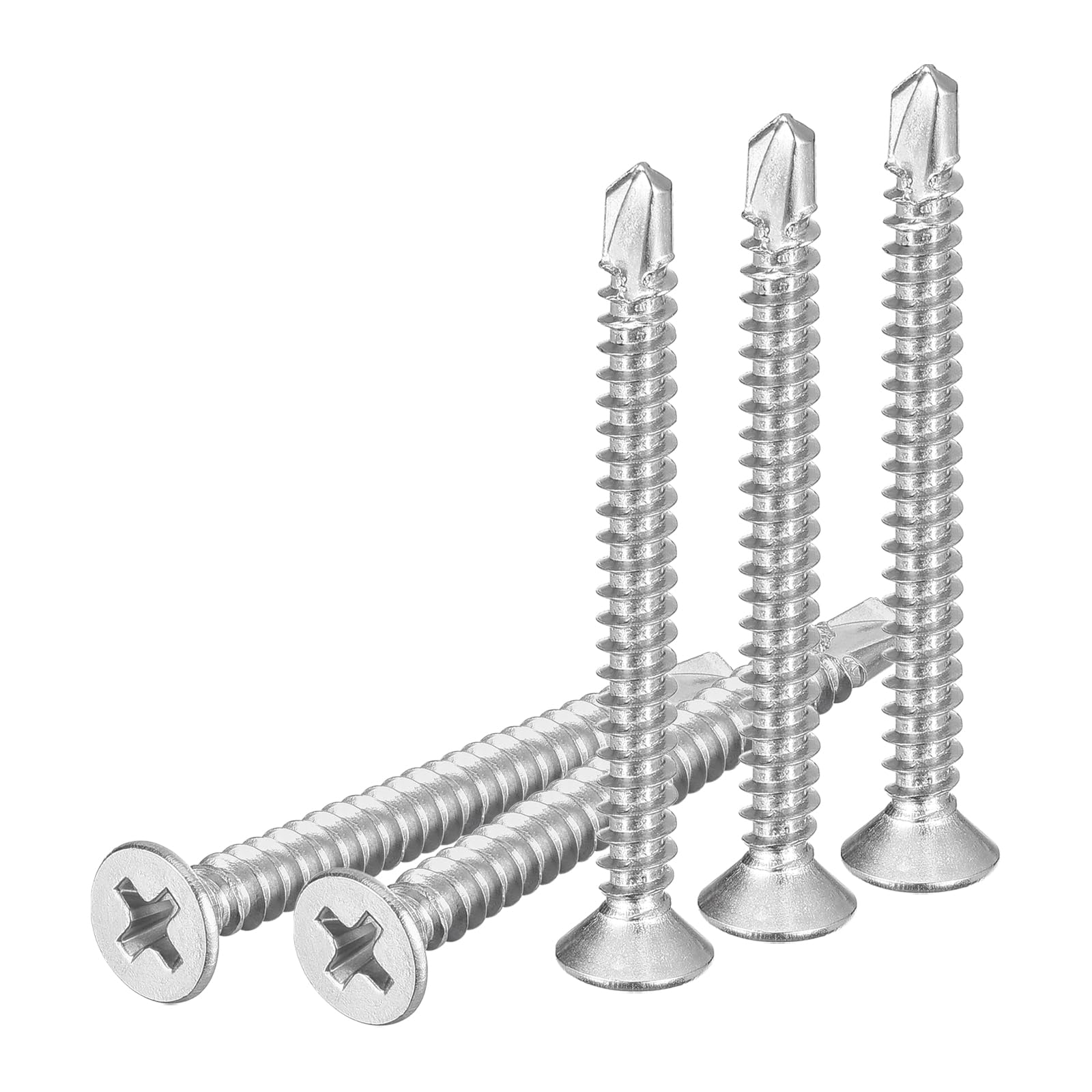 DTGN 50Pcs ST4.2x45mm Self Drilling Screws, 410 Stainless Steel Flat Head Phillips Sheet Metal Screw