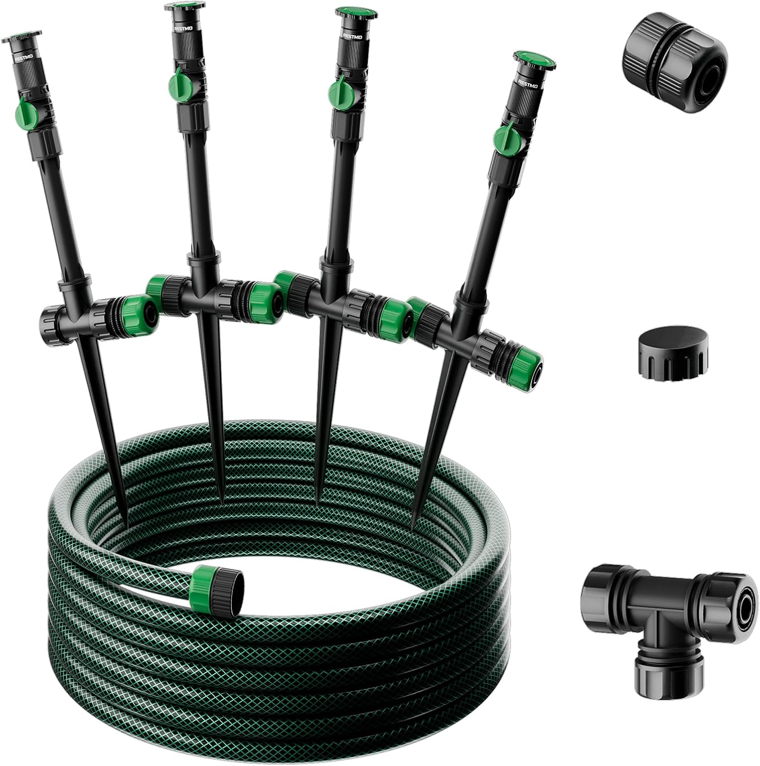 RESTMO Flexible Sprinkler System, Above Ground DIY Irrigation Kit, Multi-Adjustable Lawn Sprinkler Set, Ideal for Plant and Flower Bed Watering, 50ft Garden Hose Included