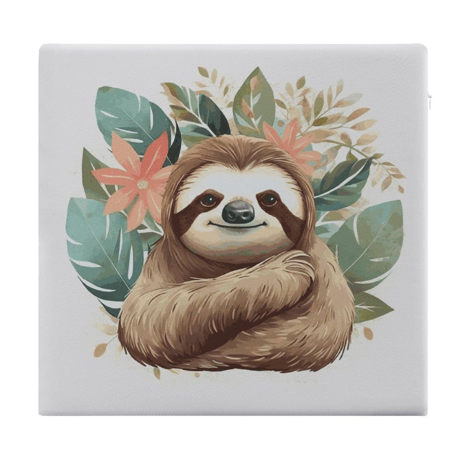 JTREHY Cute Sloth Leaves Square Seat Cushion Non-Skid Memory Foam Chair Pad Comfort Meditation Floor Pillow Breathable Square Seat Cushions with Zipper Removable Machine-Washable