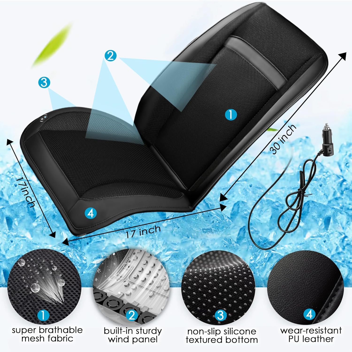 Funda de verano para asiento delantero de coche, 16 ventiladores, 2 en 1, cojín de enfriamiento para asiento de coche con función de masaje, 12 V, ventilado, transpirable, enfriador de asiento