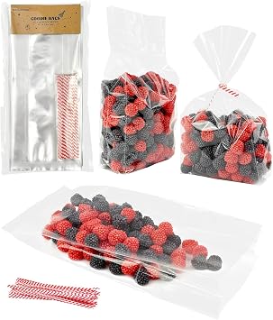 EKAPACKAGING 50 Pcs 4 X 9.5 Inches Clear Goodie Bags Cellophane Party Favor Bags With Ties
