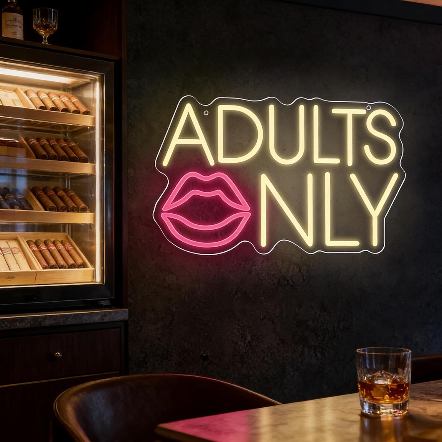 Adults Only Neon Sign with Lips, Warm Yellow and Pink LED Neon Light for Wall Decor, Dimmable Sexy Signs for Home Bar, Club, Man Cave, Bachelor Party, Bedroom, Apartment Aesthetic Art (10.4" x 16.5")