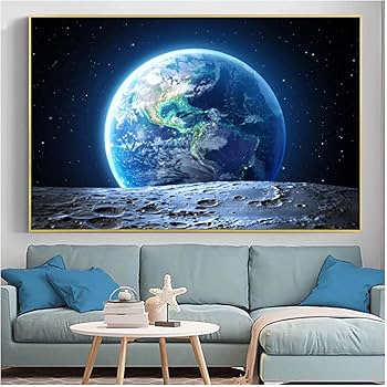 Amazon|青い地球と衛星宇宙風景キャンバス壁アートポスターとプリント Amazon|青い地球と衛星宇宙風景キャンバス壁アートポスターとプリント