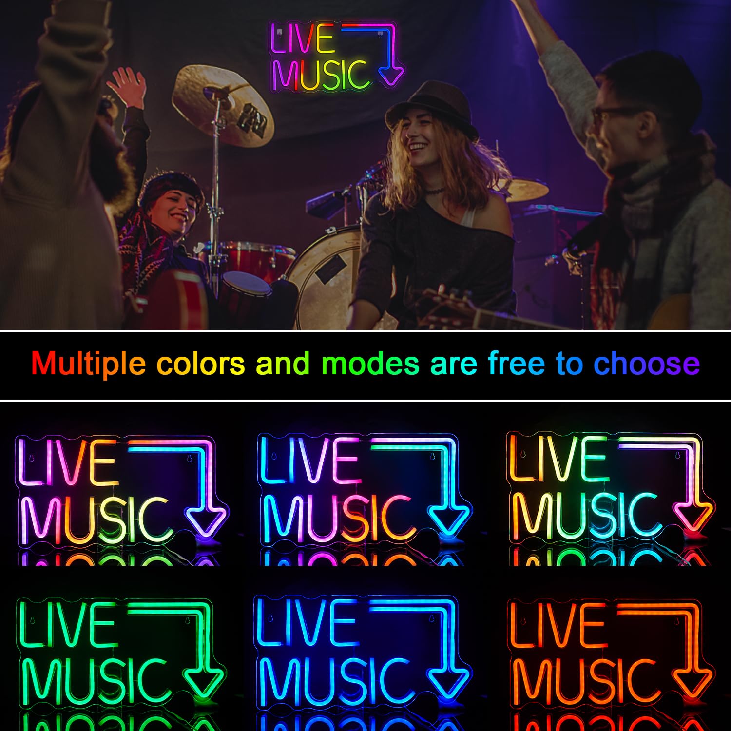 Horseneon Insegna al neon per musica dal vivo Insegna al neon musicale con luci cambianti RGB Lettera Luce al neon Musica Luci al neon con telecomando per camera da letto Bar Studio musicale Festa