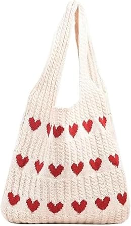 Womens Crochet Tote Bags Boho Tote Bags Heart-shaped Beach Handbags Knit Vacation Aesthetic Casual Love Hobo Bags