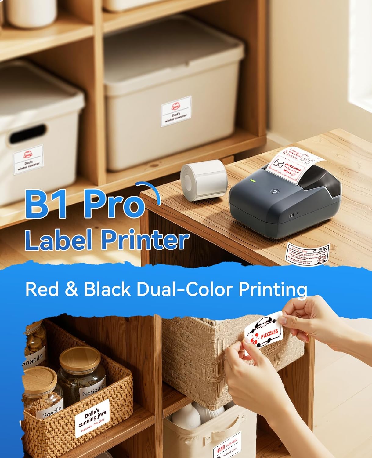 NIIMBOT B1 Pro Label Maker, 300DPI HD Label Printer, Ideal for Photos,Stores,Notes,Study Graphics, Small Business, Comes with 3 Rolls of Labels