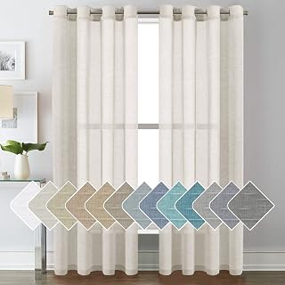 H.VERSAILTEX Natural Linen Sheer Curtains 84" Grommet Top Panels, Flax Linen Blend Semi-Sheer Privacy Drapes for Living Room - Natural, 2 Panels