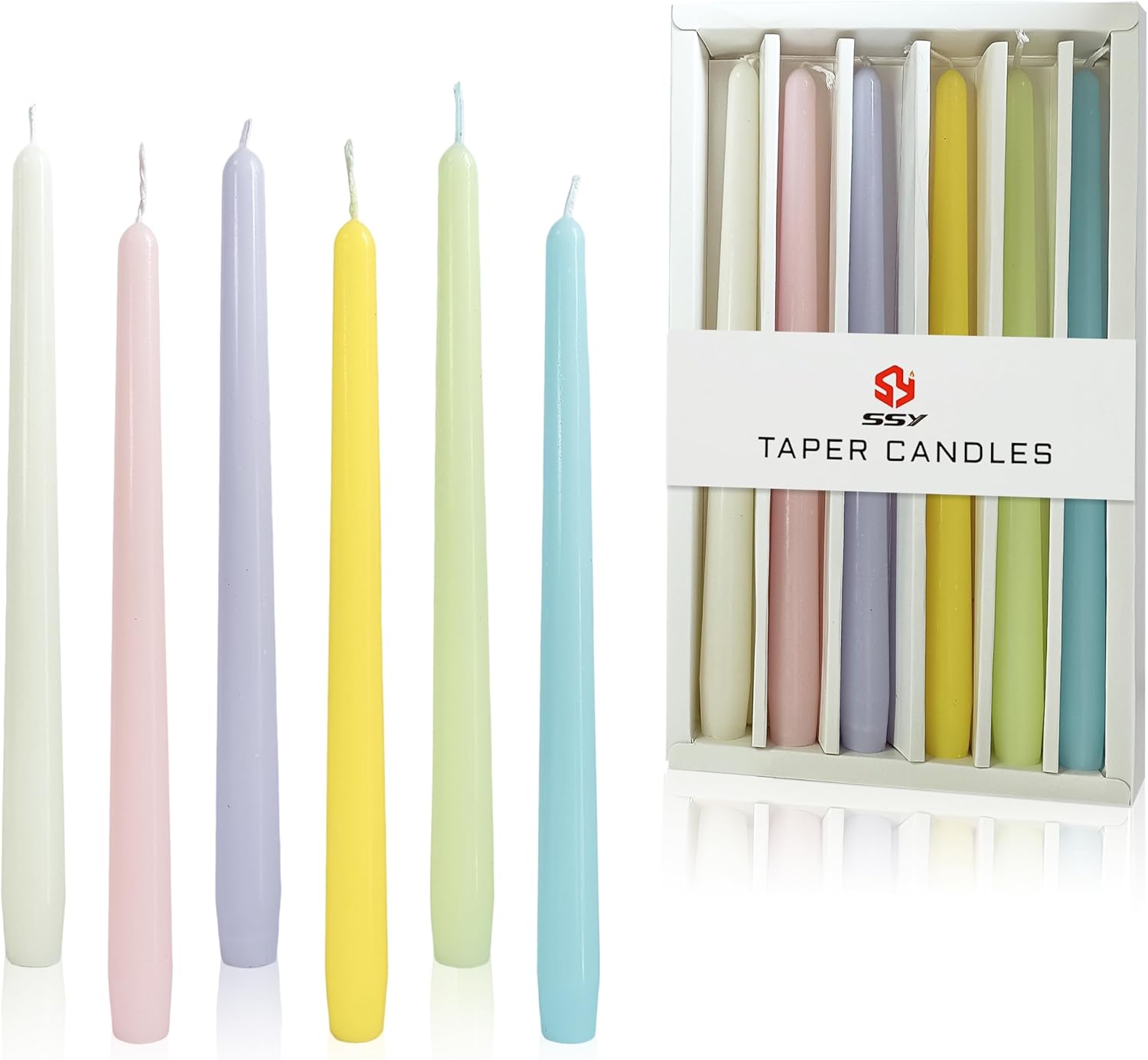 Pastel Candlesticks 10 in Long Taper Candles Unscented Smokeless Candle Sticks Tall Tapered Candle Sticks for Home Garden Decor Simple Modern, 6 Pack