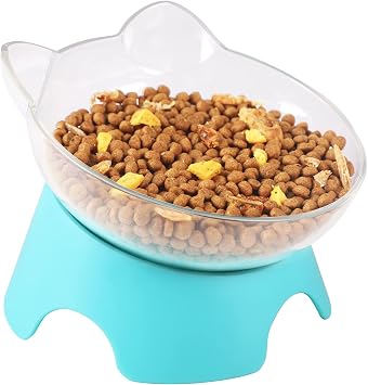 MILIFUN Raised Cat Food Bowls with Stand, Dishes for Food or Water, Tilted Bowl, Pet Dish with Stand Arcuation-Bule