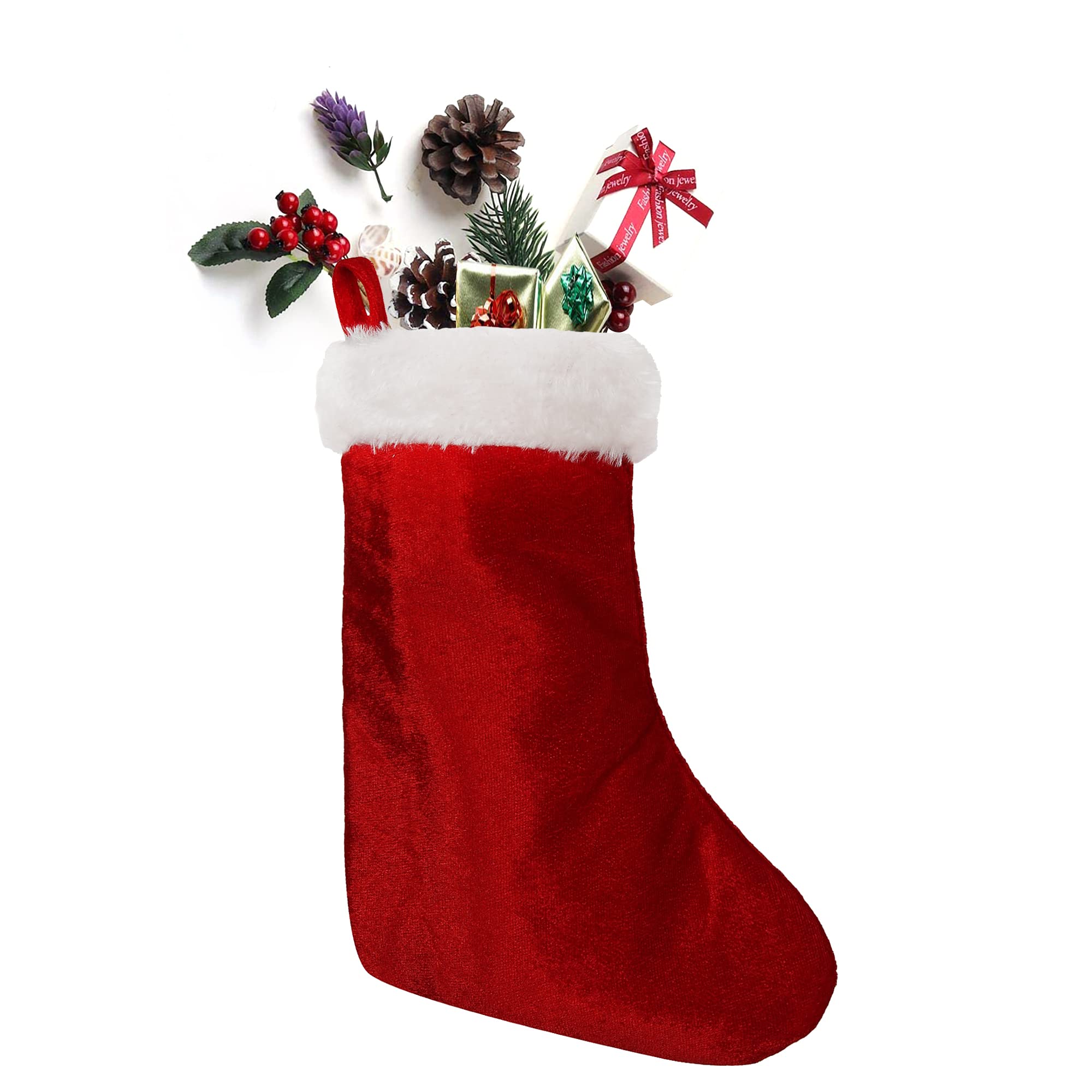 HOME HEART Velvet Christmas Decoration Stocking (9 inch, Red)
