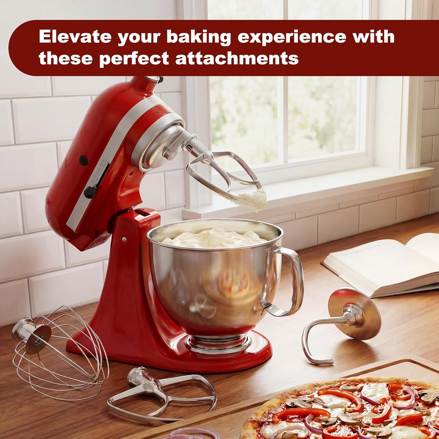 Stainless Steel Mixer Attachments for KitchenAid 4.5-5 Qt Tilt-Head Stand Mixer, Dishwasher Safe Set with Wire Whip, Dough Hook and Flat Beater, Heavy Duty Replacement Accessories for Baking
